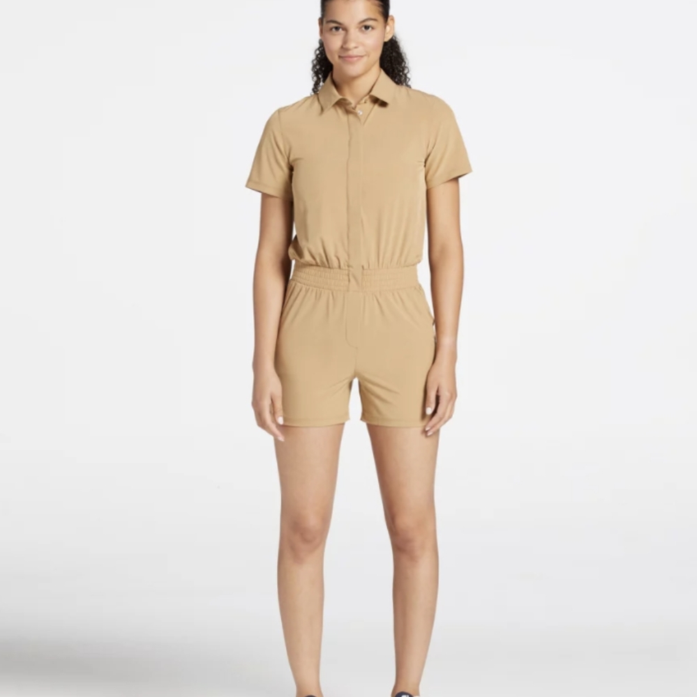 CALIA Golf Short Sleeve Sahara Sand Romper